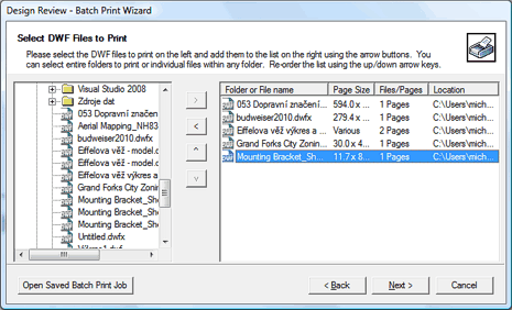 List of files to be printed