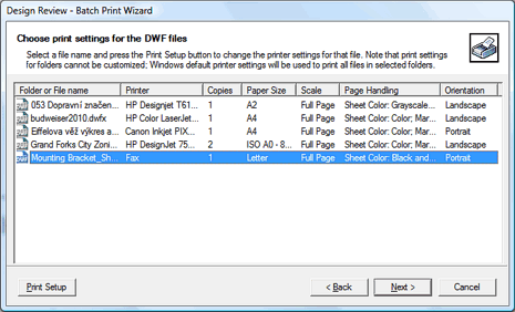 Print parameters