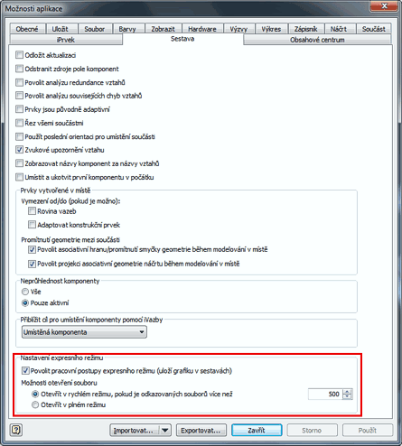 Assembly options in Inventor 2014 (CZ)