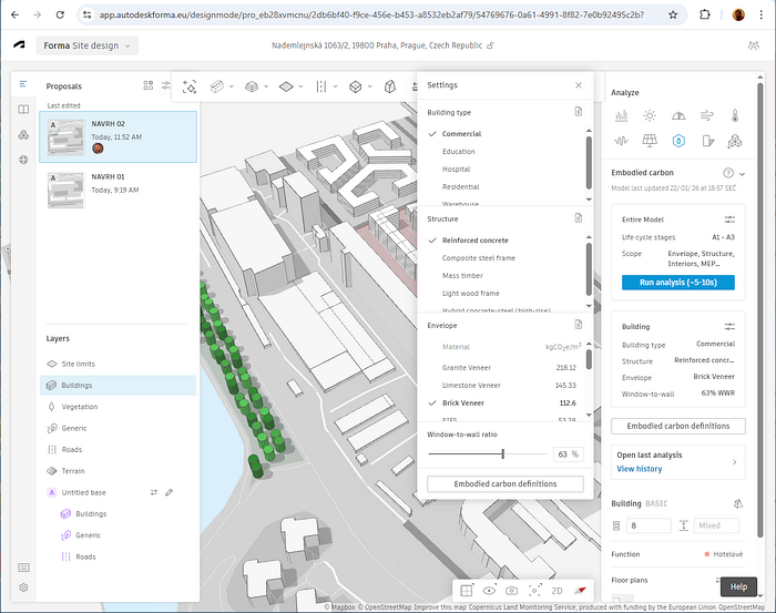 CAD Fórum - Analýza zabudovaného uhlíku v Autodesk Forma Site Design.