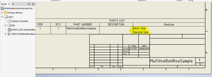 Two-line BOM, parts list