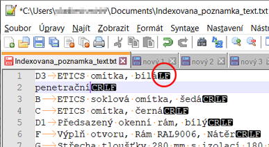 Notepad++, control character display enabled